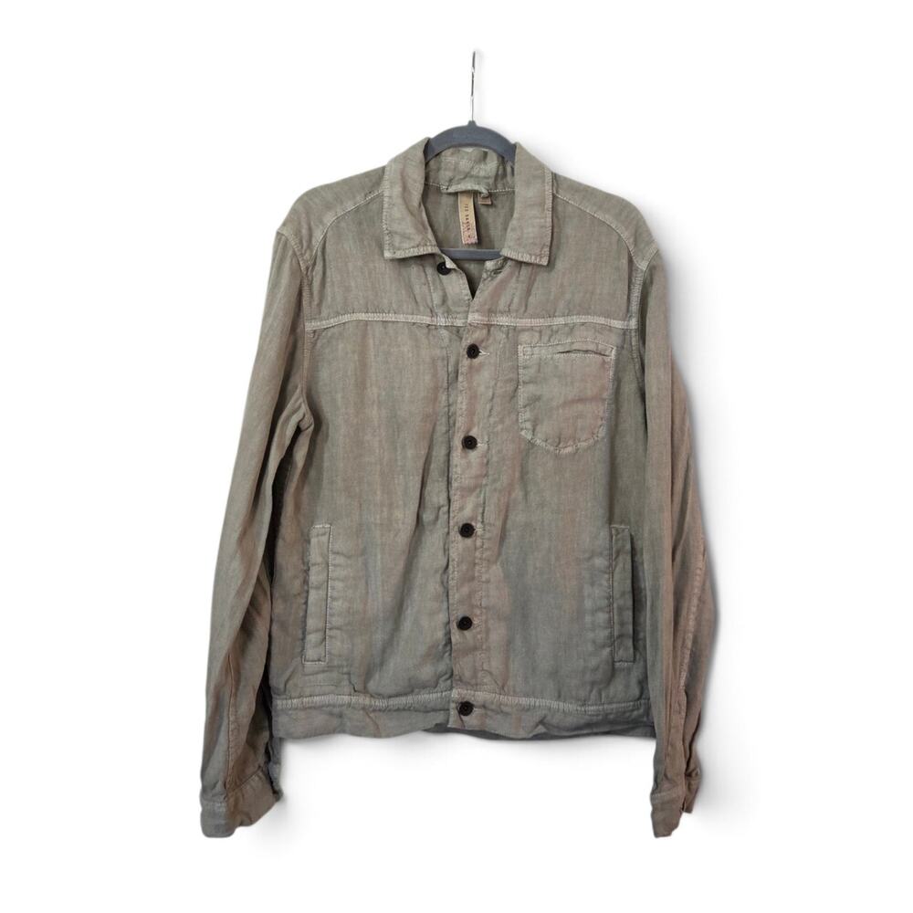 Ted Baker Mens Linen Utility Jacket Size 4 Large Beige Tan Button Chest Pocket